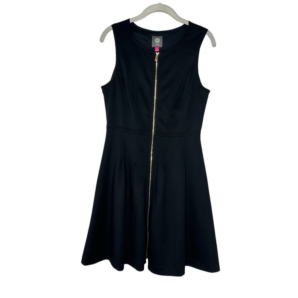 Vince Camuto Black Zip Front Fit & Flair Knee Length Pleated Dress, Size 6